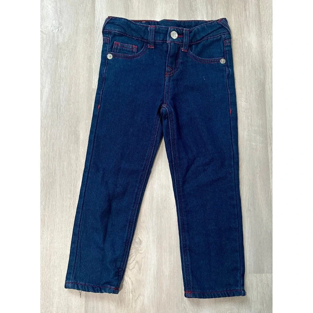 True Religion Jeans Kids 4T Dark Wash Blue Excellent Red‎ Contrast Stitching